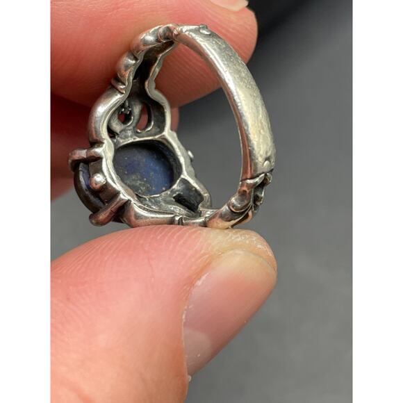 Vintage Moonstone Gemstone Silver Tone Ornate Cocktail Ring Sz 5.5 6.74g - Picture 10 of 11
